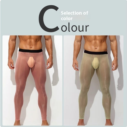 Men's Ultra-thin Ice Silk Low-rise Skinny Flesh Nude Reflective Slim Leggings