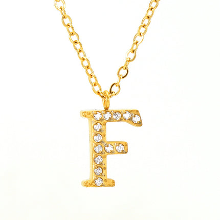 Stainless Steel Diamond-filled 26 English Letter Pendant Necklace