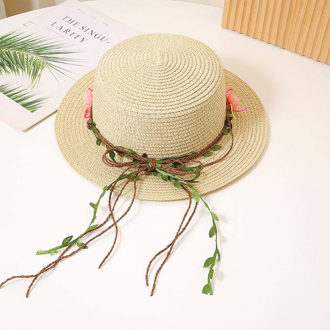 Women's Flat Straw Hat Sun Protection Hat Sun-proof Western Style Beach Hat
