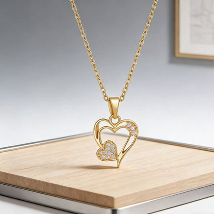 Dubbele Hart Moissanite Halssnoer Vroue Sleutelbeenketting Met Hanger