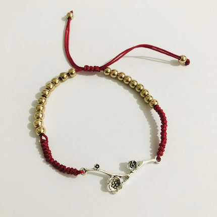 Retro Rose Flower Bracelet Hand-Woven Lucky Zodiac Year Friendship Cord
