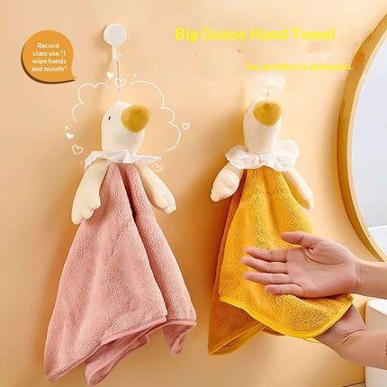 Cartoon Goose Hanging Bathroom Coral Fleece Soft Absorbent Household Hand Towel