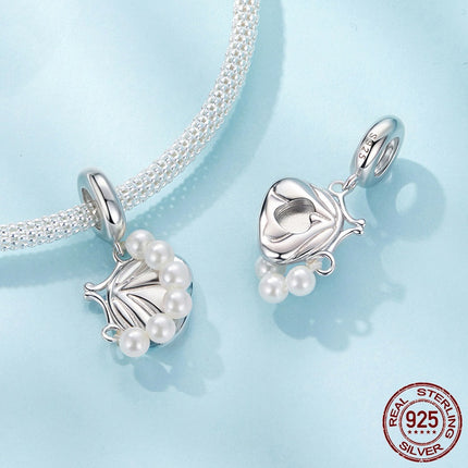 S925 Sterling Silwer Skulppêrels Handsak Hanger Krale