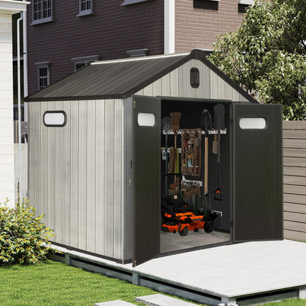 8x6VT Harpuis Buite Stoorhuis Met Sluitbare Deur, Waterdigte Buite Stoorhuise Met Vensters & Ventilasie, Swaar-Diens Plastiek Gereedskap Stoorhuis Vir Patio Meubels, Grassnyer, Fiets