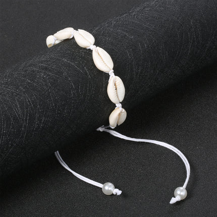 Strandstyl 8-skulp Handgeweefde Pêrelwit Enkelarmband