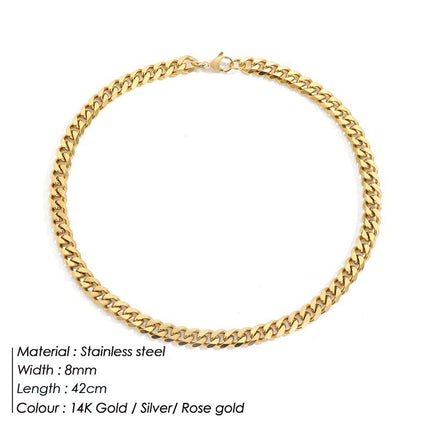 Stainless Steel Necklace 14K Gold Plated Cuban Chain Clavicle Chain