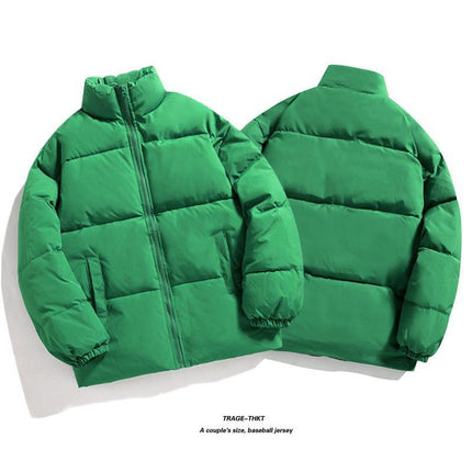 Solid Color Men's Hong Kong Style Thickened Standing Collar Cotton Jacket