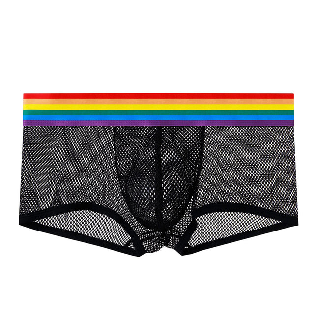 Men's Low Waist Mesh Panties Rainbow Belt Breathable Boxers
