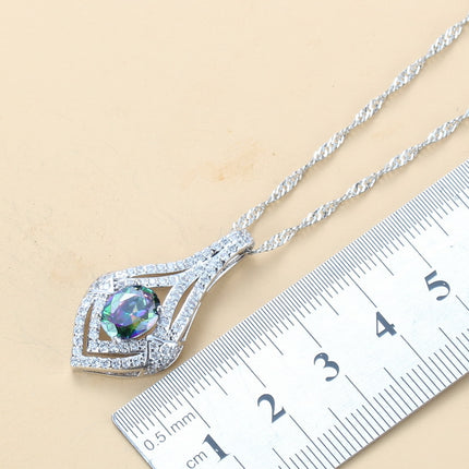 Ingelegde Edelsteen Hanger Oorbelle Halssnoer En Ring Vir Vroue 4 Stuks Stel