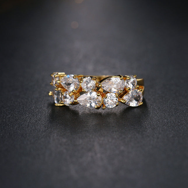 European And American Luxury Stylish Water Drop Color Zircon Ring