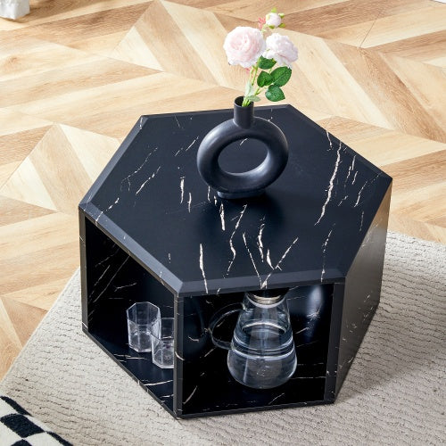 Hexagonal MDF Coffee Table, Characteristic Pattern Stickers, Multi-hole Design To Give More Storage Space, Simple And Convenient Design Makes It Suitable For All Kinds Of Style Scenes