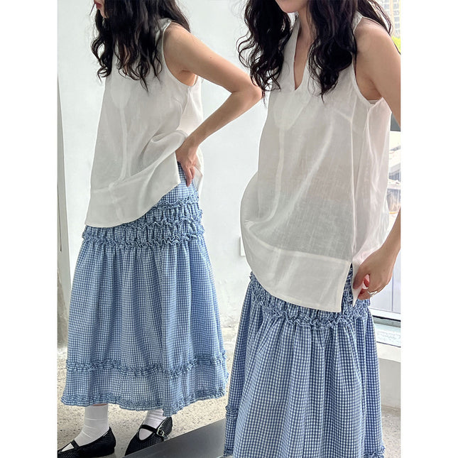 French Linen V-neck Halter Vest For Women