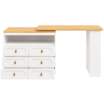 360 Roterende Kroegtafel Hoofgedeelte 137 X 39 X 90 Cm, Koffiekroegmeubels, Roterende Eetkroeg Met Berging, Kombuiseiland, Met Speseryrak, Ses Laaie, Oop Bergingspasie, Wit