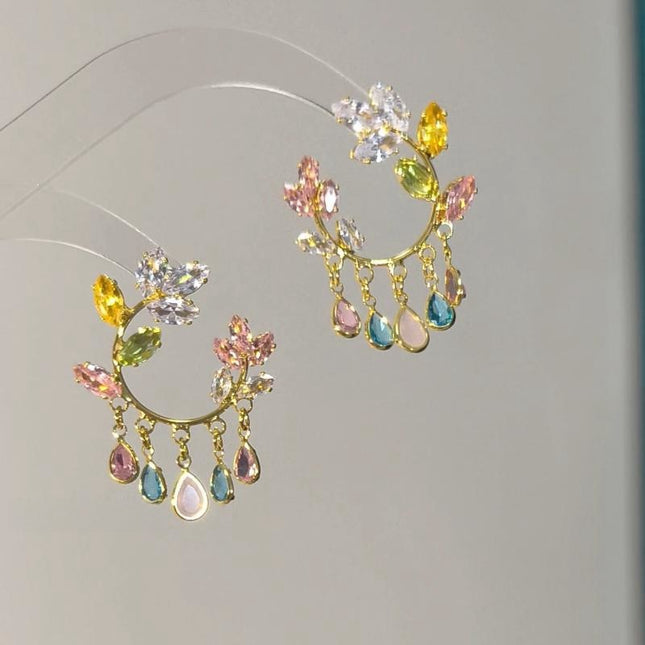 Women's Oil Painting Style Flower Tassel Earrings