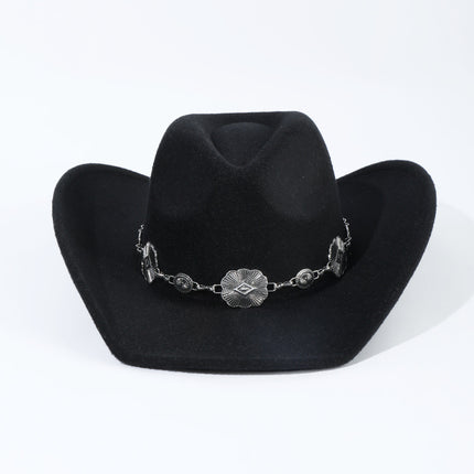 Autumn And Winter Fashion Western Cowboy Hat Alloy Accessories Broad-brimmed Hat European And American Style Curling