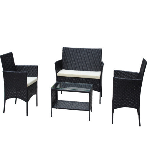 4 ST Rattan Patio Meubelstel Buitelewe Patio Gevulde Sitplek Rattanbank Beige Kussing