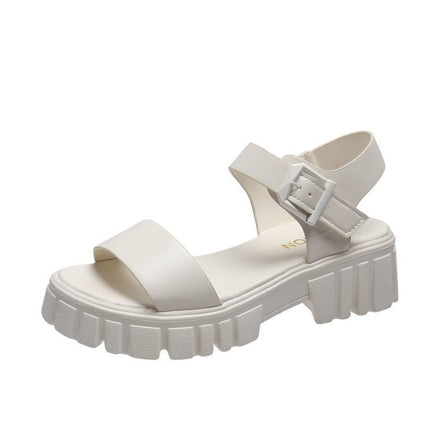 Dames Loafers met Oop Tone, Enkelbandjie, Gesp en Platformsool