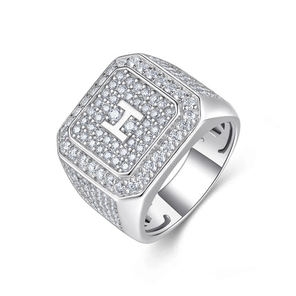 Men's Letter H Set With Top-quality Moissanite Luxury And Fashionable Light Luxury Jewelry Silver Ring S925 Silver Plated Platinum