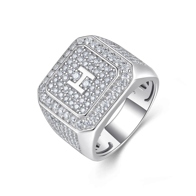 Mans Letter H Stel Met Topgehalte Moissanite Luukse En Modieuse Liggewig Luukse Juweliersware Silwerring S925 Versilwerde Platinum