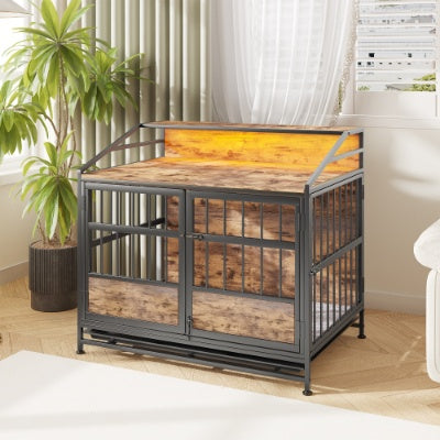 Multi-function Furniture Style Dog Crates With Storage, Dog Crate Furniture Large Wooden Dog Kennel With Double Doors, For Large Medium Dog Indoor, Brown