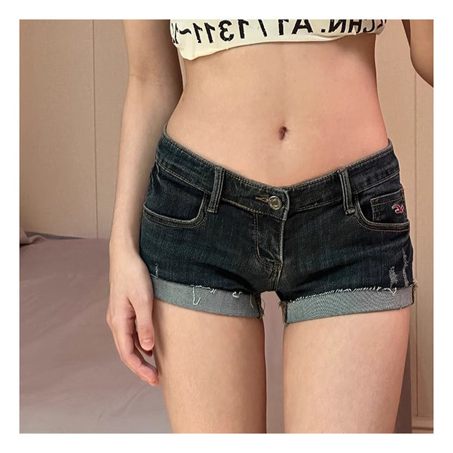 Hong Kong Style Retro Nostalgic Low Waist Denim Super Short Shorts Women
