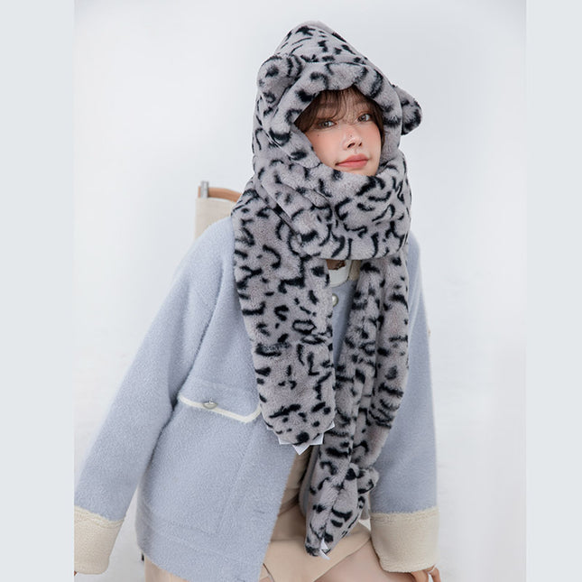 Hat Scarf With Paw Print Gloves Three In One