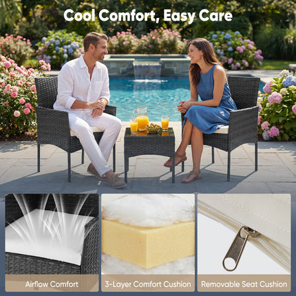 Three-piece Garden Furniture Set, Woven Outdoor Polyethylene Rattan Furniture, Equipped With A Coffee Table And Washable Cushions