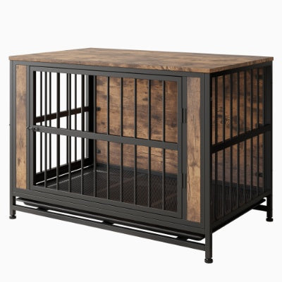 Dog Crate Furniture, Wooden Dog Crate Table, 38.9 Dog Kennel With 2 Sliding Doors And Thick Iron Door Frame, Decorative Pet Crate House For Large Medium Small Dog Indoor Use  Rustic Brown