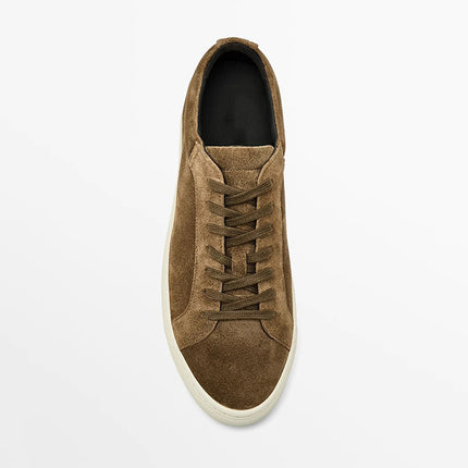 Simple Lace Sports Leather Lace-up Flat Bottom Casual Sneakers