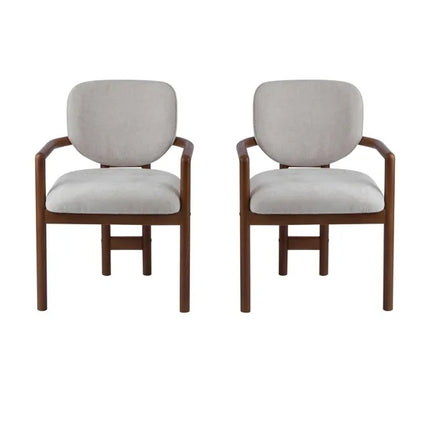 Dining Chairs Set Of 2 Upholstered Arm Chairs, Rubber Wood Accent Chairs Beige Fabric Seating, 300 LBS Weight Capacity
