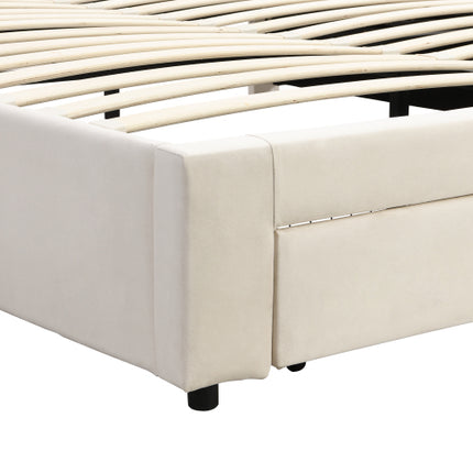 Gestoffeerde Koninggrootte Bed 150x200cm Fluweelstof Dubbelbed Groot Bergingspasie, Met Latte En Kopstuk, Sonder Matras, Grys