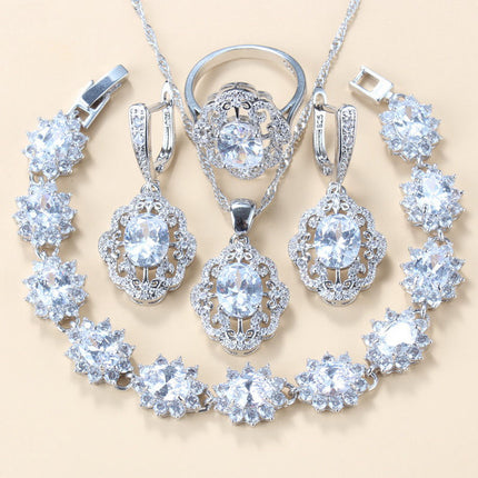 Granaat Kubieke Sirkonium Oorbelle Hanger Halssnoer Armband Ring Geskenk 4 Stuks Stel