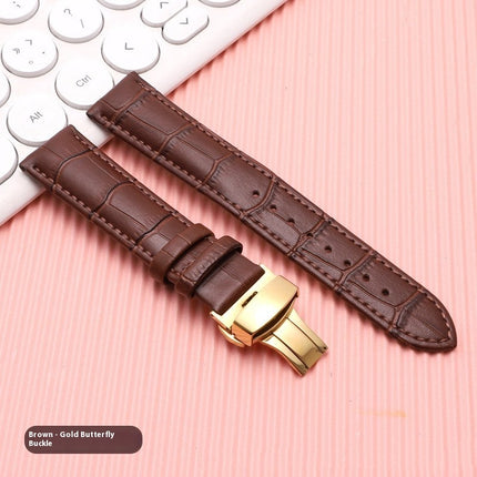 Cowhide Leather Strap Unisex Butterfly Clasp Universal In Stock Strap Watch Bracelet Factory Direct Selling Watch Accessories
