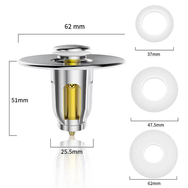 Bounce Core Pop-up Drain Filter Bathroom Stainless Steel Bounce Core Push-type Hair Stopper Basin Pop-up Drain Filter