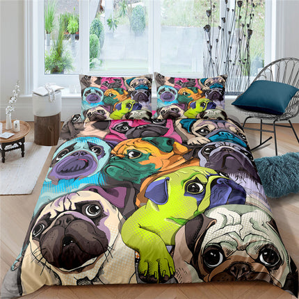 3D Pug Digitale Druk Beddegoedstel