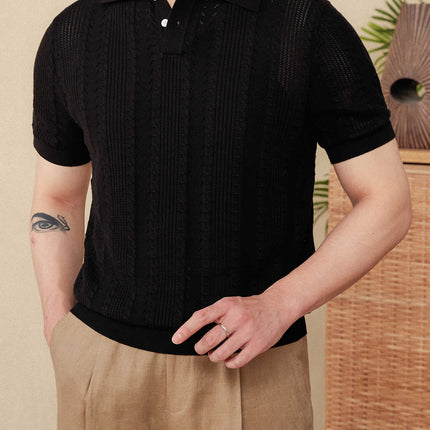 Cotton Hollow Lapel Short Sleeve POLO Knitted T-shirt