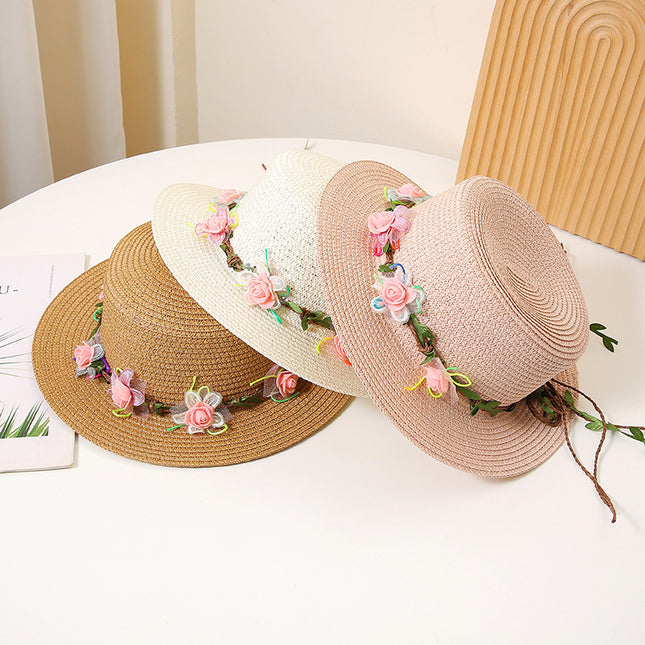 Women's Flat Straw Hat Sun Protection Hat Sun-proof Western Style Beach Hat