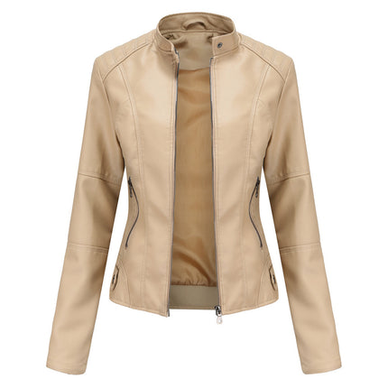 Biker Oversized Stand Collar Leather Jacket