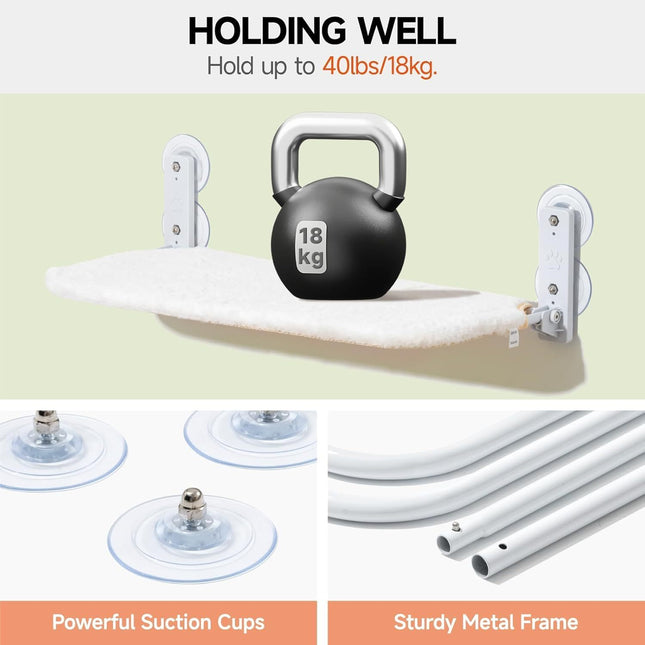 MEWOOFUN Cat Window Perch - Foldable Steel Frame Hammock With Removable Mat For Indoor Cats, Large White Window Seat, Supports 25 Lbs