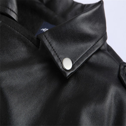 Slim Casual Leather Jacket With Lapel Diagonal Zipper