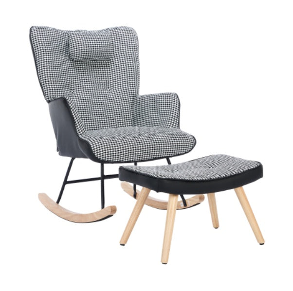 Wipstoele Vir Volwassenes, Tteddy Wipstoel Ontspannende Kantelstoel Met Soliede Houtpote Hoë Rugleunstoel Vir Balkon Sitkamer Slaapkamer