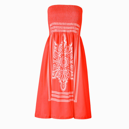 Sweater-print sleeveless strapless ethnic dress