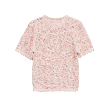 Flower Print Texture Knitted Short-sleeved Shirt