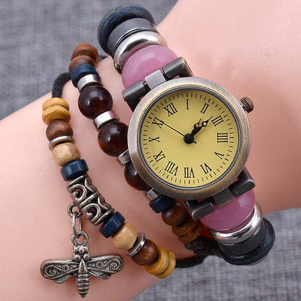 Ouerwetse Handgemaakte Armbandhorlosie Vroue se Mode-draai