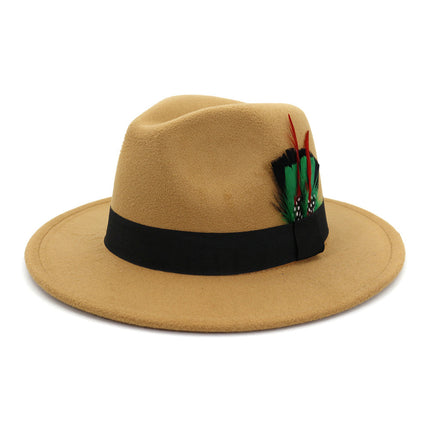 Men's And Women's New Woolen Broad-brimmed Hat Classic Top Fashion Feather Hat