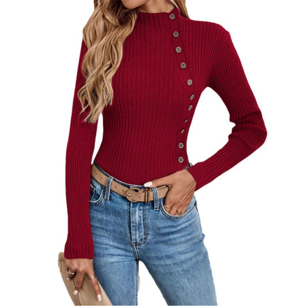 Slim-fit Buttoned Knitted Sweater For Women