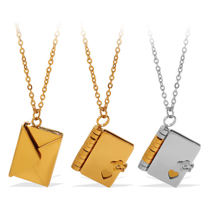 New Envelope Book Pendant Clavicle Necklace For Women, Minimalist Fashion Literary Style Necklace