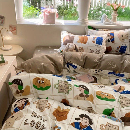 Soft Washed Cotton Bedding Four-Piece Set College Dorm Bed Sheet And Duvet Cover Three-Piece Set