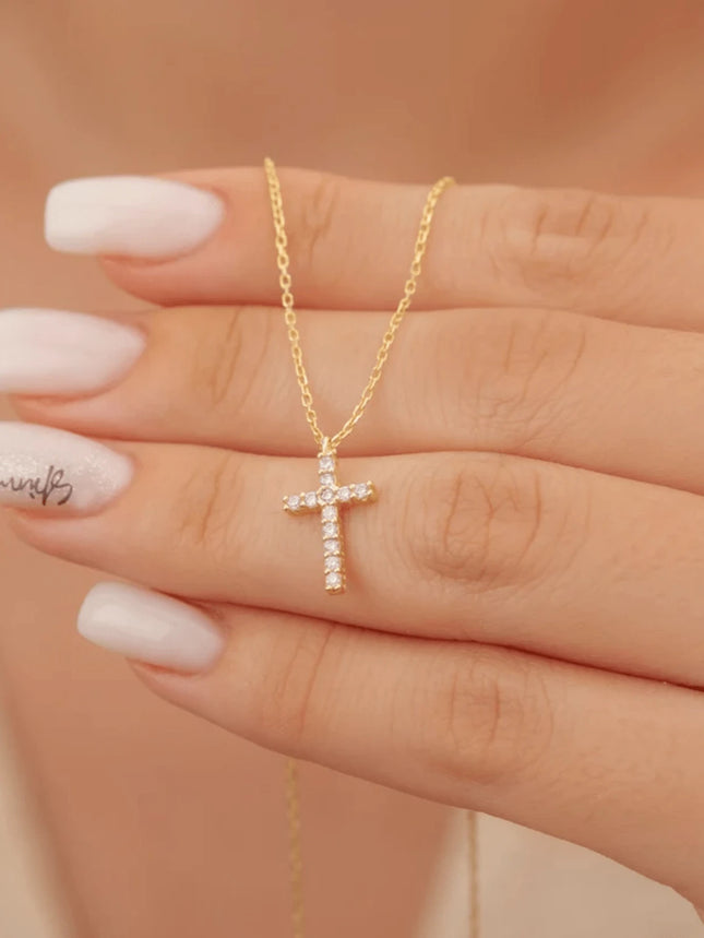 Kruis Vol Diamante Vroue Sleutelbeenketting Goue Hangertjie Meisies Halssnoer