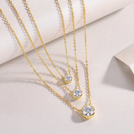 2-carat Luxury Fashion Minimalist Trend Jewelry Silver Pendant Necklace With Top-quality Moissanite, S925 Silver Electroplated With Gold